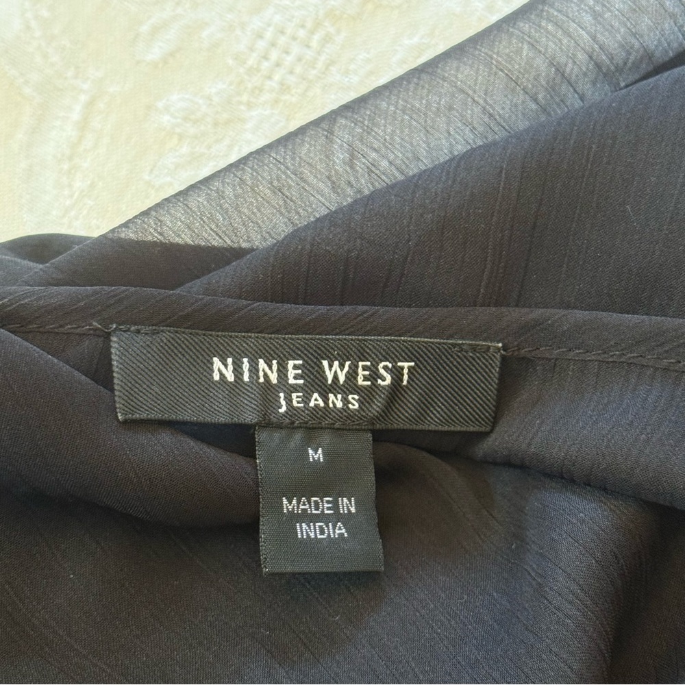 Nine West Black Sheer Chiffon Blouse Gold Sequin Overlay | Dolman Sleeve - Picture 2 of 11